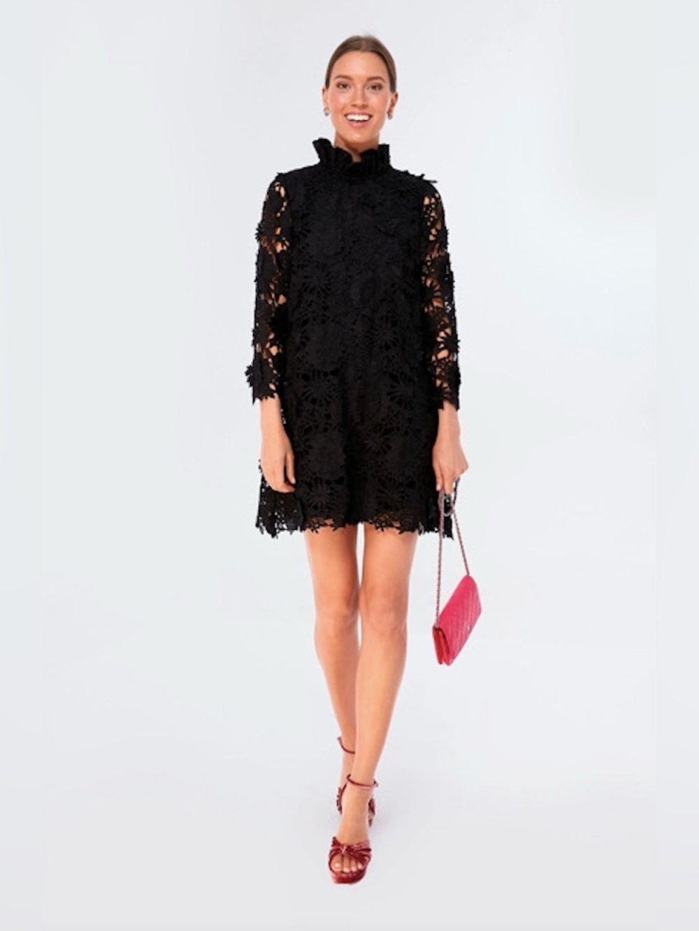 Tuckernuck Black Guipure Lace Daphne Dress Mini 3/4 Sleeves Size XXXL NWT